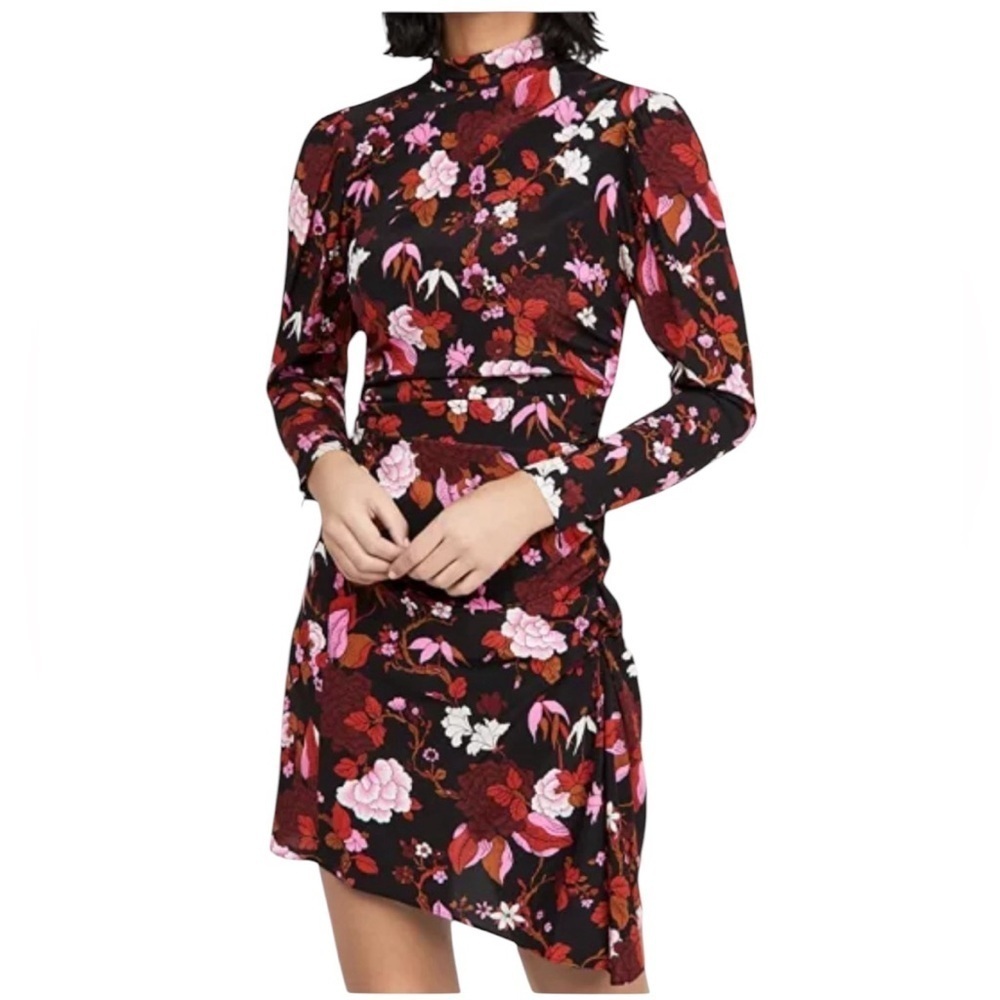 A.L.C. Silk Marcel Floral Draped Floral Stretch Mini Dress Black Pink Size 10